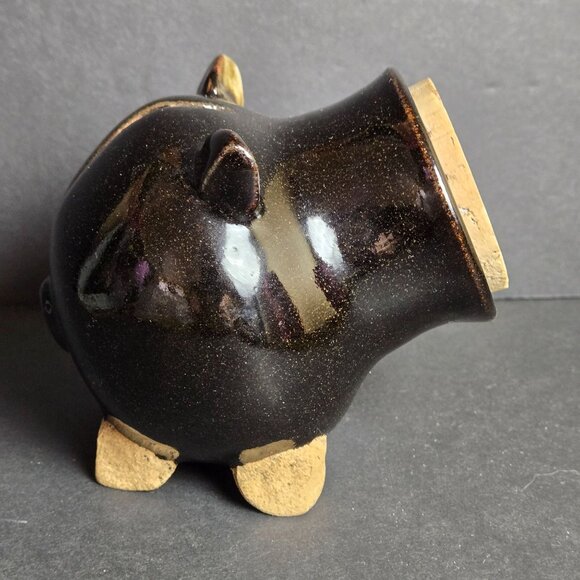 Handmade Signed Studio Pottery Stoneware Piggy Bank Cork Snout Pig Folk Rustic - Picture 2 of 9